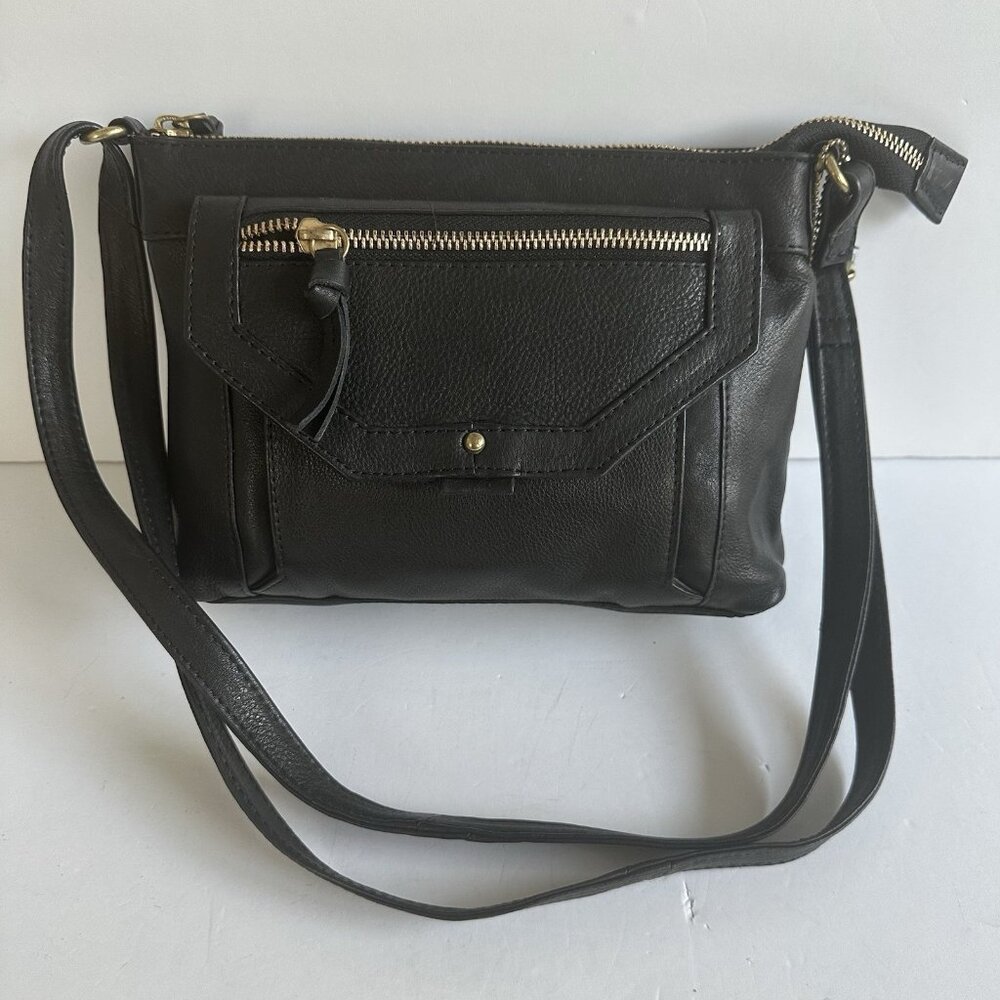 Great American‎ Leather Works Black Cow Hide Leather Zip Crossbody Shoulder Bag